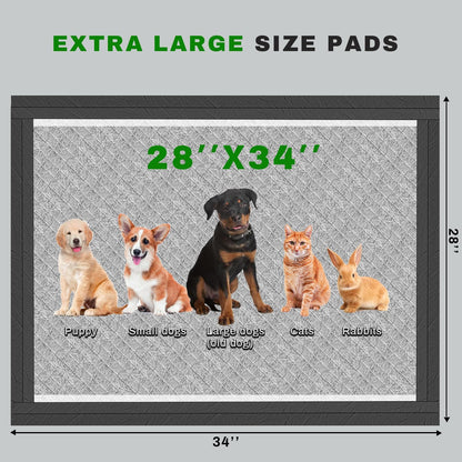 Charcoal Puppy Pads, XL 28"x34", All Edge-Wrapped, Odor-Control Thick Pad