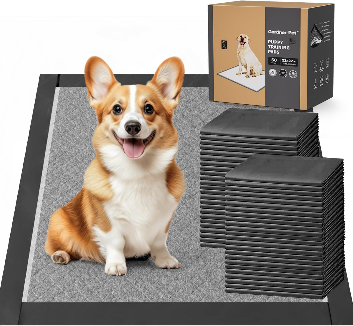 Charcoal Puppy Pads, XL 28"x34", All Edge-Wrapped, Odor-Control Thick Pad