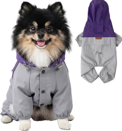 Dog Raincoat Full-Coverage - Waterproof Outdoor Rain Jacket for Small & Medium Dogs Purple Size XXS