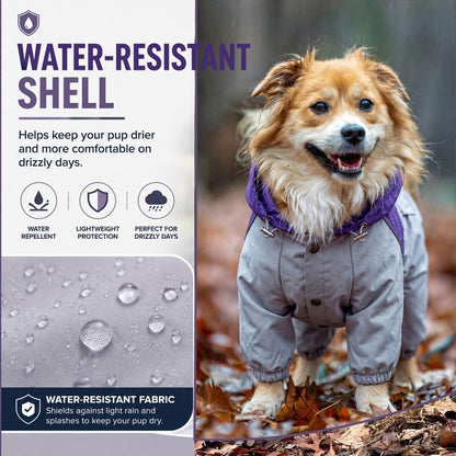 Dog Raincoat Full-Coverage - Waterproof Outdoor Rain Jacket for Small & Medium Dogs Purple Size XXS