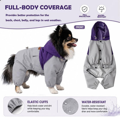 Dog Raincoat Full-Coverage - Waterproof Outdoor Rain Jacket for Small & Medium Dogs Purple Size XXS
