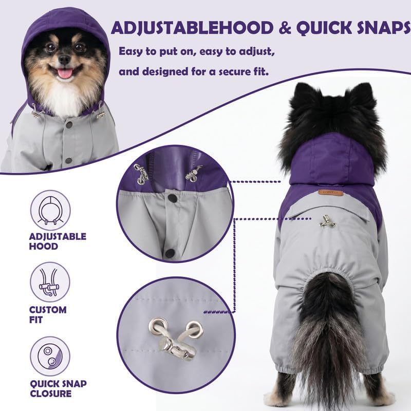 Dog Raincoat Full-Coverage - Waterproof Outdoor Rain Jacket for Small & Medium Dogs Purple Size XXS