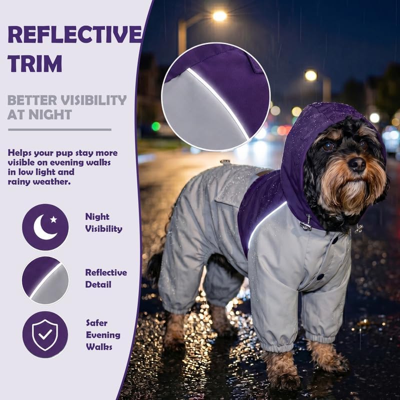Dog Raincoat Full-Coverage - Waterproof Outdoor Rain Jacket for Small & Medium Dogs Purple Size XXS
