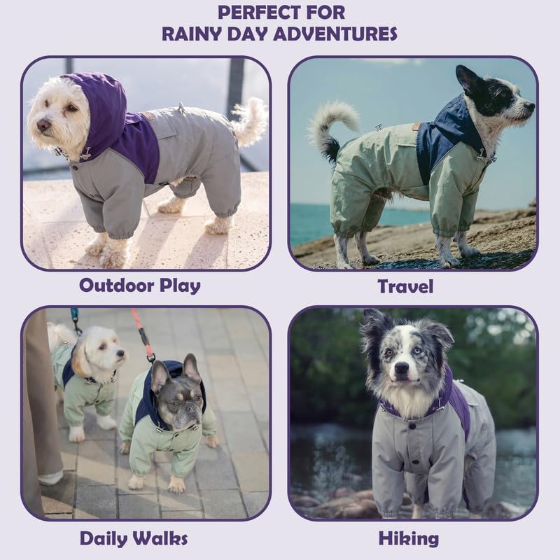 Dog Raincoat Full-Coverage - Waterproof Outdoor Rain Jacket for Small & Medium Dogs Purple Size XXS