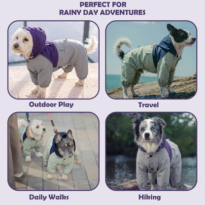 Dog Raincoat Full-Coverage - Waterproof Outdoor Rain Jacket for Small & Medium Dogs Purple Size XXS