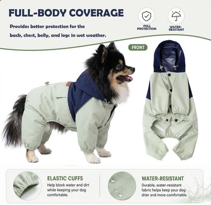 Dog Raincoat Full-Coverage - Waterproof Outdoor Rain Jacket for Small & Medium Dogs Purple Size XXS