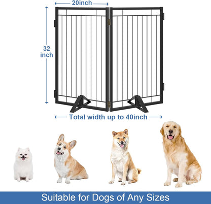 Full Metal Freestanding Dog Gate with Cat Door for Indoor & Outdoor,36" Tall Foldable Dog Fence,80" Extra Wide Free Standing Pet Gate for Large Openings,Stairs,Deck,Yard,Doorways(Black)