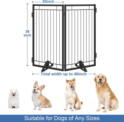 Full Metal Freestanding Dog Gate with Cat Door for Indoor & Outdoor,36" Tall Foldable Dog Fence,80" Extra Wide Free Standing Pet Gate for Large Openings,Stairs,Deck,Yard,Doorways(Black)