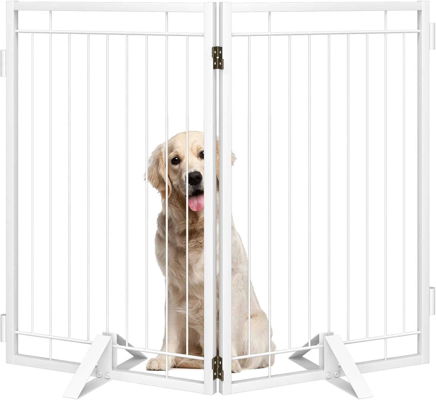 Full Metal Freestanding Dog Gate with Cat Door for Indoor & Outdoor,36" Tall Foldable Dog Fence,80" Extra Wide Free Standing Pet Gate for Large Openings,Stairs,Deck,Yard,Doorways(Black)