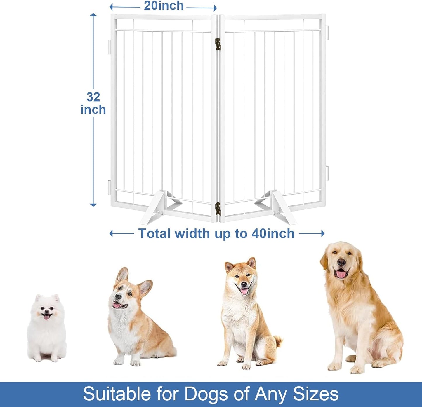 Full Metal Freestanding Dog Gate with Cat Door for Indoor & Outdoor,36" Tall Foldable Dog Fence,80" Extra Wide Free Standing Pet Gate for Large Openings,Stairs,Deck,Yard,Doorways(Black)
