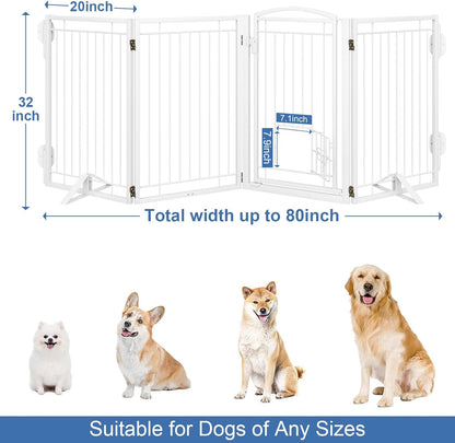 Full Metal Freestanding Dog Gate with Cat Door for Indoor & Outdoor,36" Tall Foldable Dog Fence,80" Extra Wide Free Standing Pet Gate for Large Openings,Stairs,Deck,Yard,Doorways(Black)