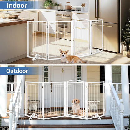 Full Metal Freestanding Dog Gate with Cat Door for Indoor & Outdoor,36" Tall Foldable Dog Fence,80" Extra Wide Free Standing Pet Gate for Large Openings,Stairs,Deck,Yard,Doorways(Black)