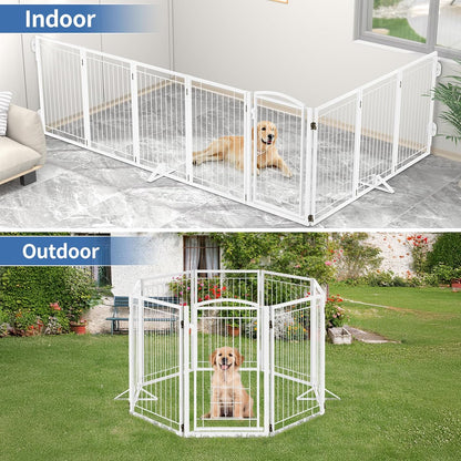 Full Metal Freestanding Dog Gate with Cat Door for Indoor & Outdoor,36" Tall Foldable Dog Fence,80" Extra Wide Free Standing Pet Gate for Large Openings,Stairs,Deck,Yard,Doorways(Black)