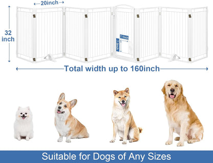 Full Metal Freestanding Dog Gate with Cat Door for Indoor & Outdoor,36" Tall Foldable Dog Fence,80" Extra Wide Free Standing Pet Gate for Large Openings,Stairs,Deck,Yard,Doorways(Black)
