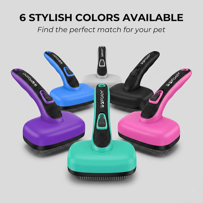 Self Cleaning Slicker Brush for Dog and Cat Shedding | Skin Friendly Deshedding Brush for Short or Long Haired Dogs & Cats, One-Click Retractable for Easy Cleaning Flying Hair