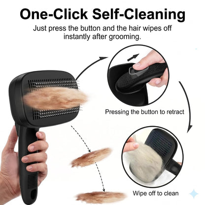 Self Cleaning Slicker Brush for Dog and Cat Shedding | Skin Friendly Deshedding Brush for Short or Long Haired Dogs & Cats, One-Click Retractable for Easy Cleaning Flying Hair