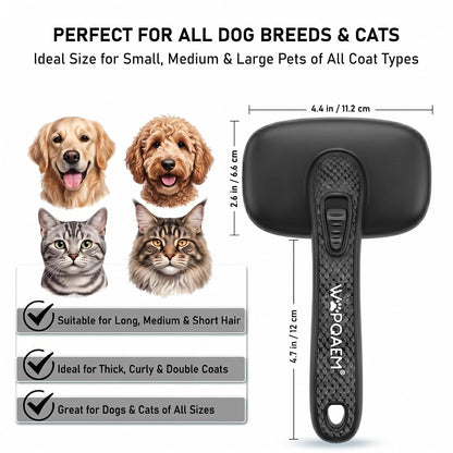 Self Cleaning Slicker Brush for Dog and Cat Shedding | Skin Friendly Deshedding Brush for Short or Long Haired Dogs & Cats, One-Click Retractable for Easy Cleaning Flying Hair