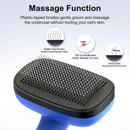 Self Cleaning Slicker Brush for Dog and Cat Shedding | Skin Friendly Deshedding Brush for Short or Long Haired Dogs & Cats, One-Click Retractable for Easy Cleaning Flying Hair