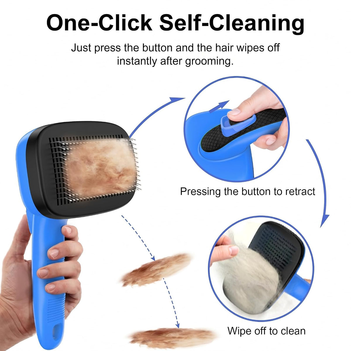 Self Cleaning Slicker Brush for Dog and Cat Shedding | Skin Friendly Deshedding Brush for Short or Long Haired Dogs & Cats, One-Click Retractable for Easy Cleaning Flying Hair