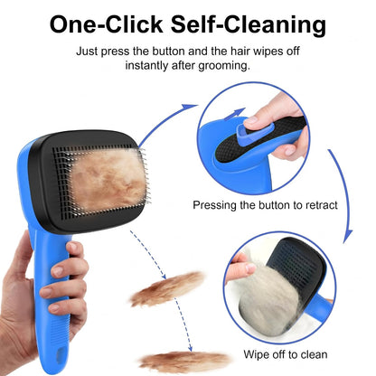 Self Cleaning Slicker Brush for Dog and Cat Shedding | Skin Friendly Deshedding Brush for Short or Long Haired Dogs & Cats, One-Click Retractable for Easy Cleaning Flying Hair