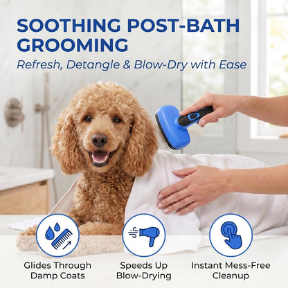 Self Cleaning Slicker Brush for Dog and Cat Shedding | Skin Friendly Deshedding Brush for Short or Long Haired Dogs & Cats, One-Click Retractable for Easy Cleaning Flying Hair
