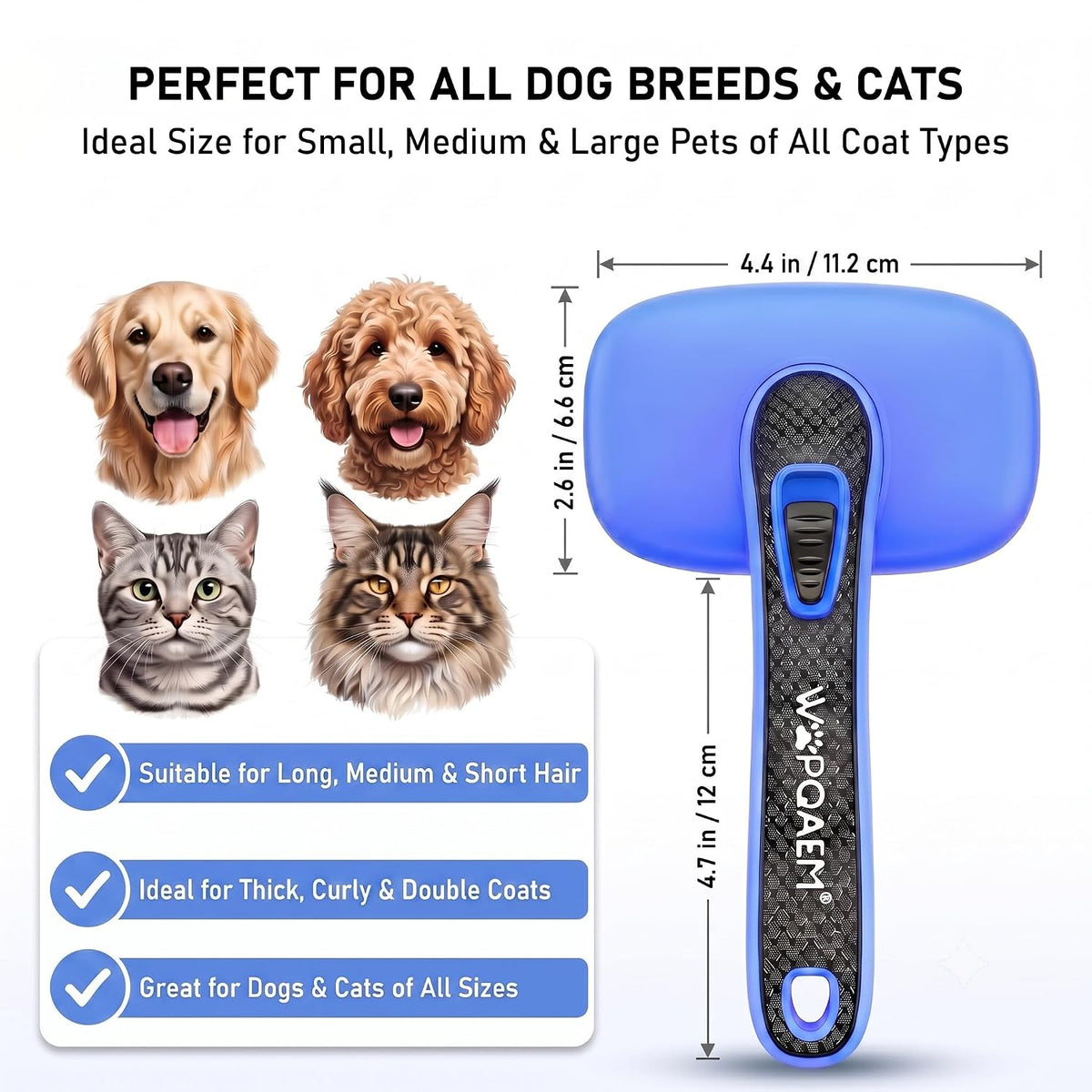 Self Cleaning Slicker Brush for Dog and Cat Shedding | Skin Friendly Deshedding Brush for Short or Long Haired Dogs & Cats, One-Click Retractable for Easy Cleaning Flying Hair