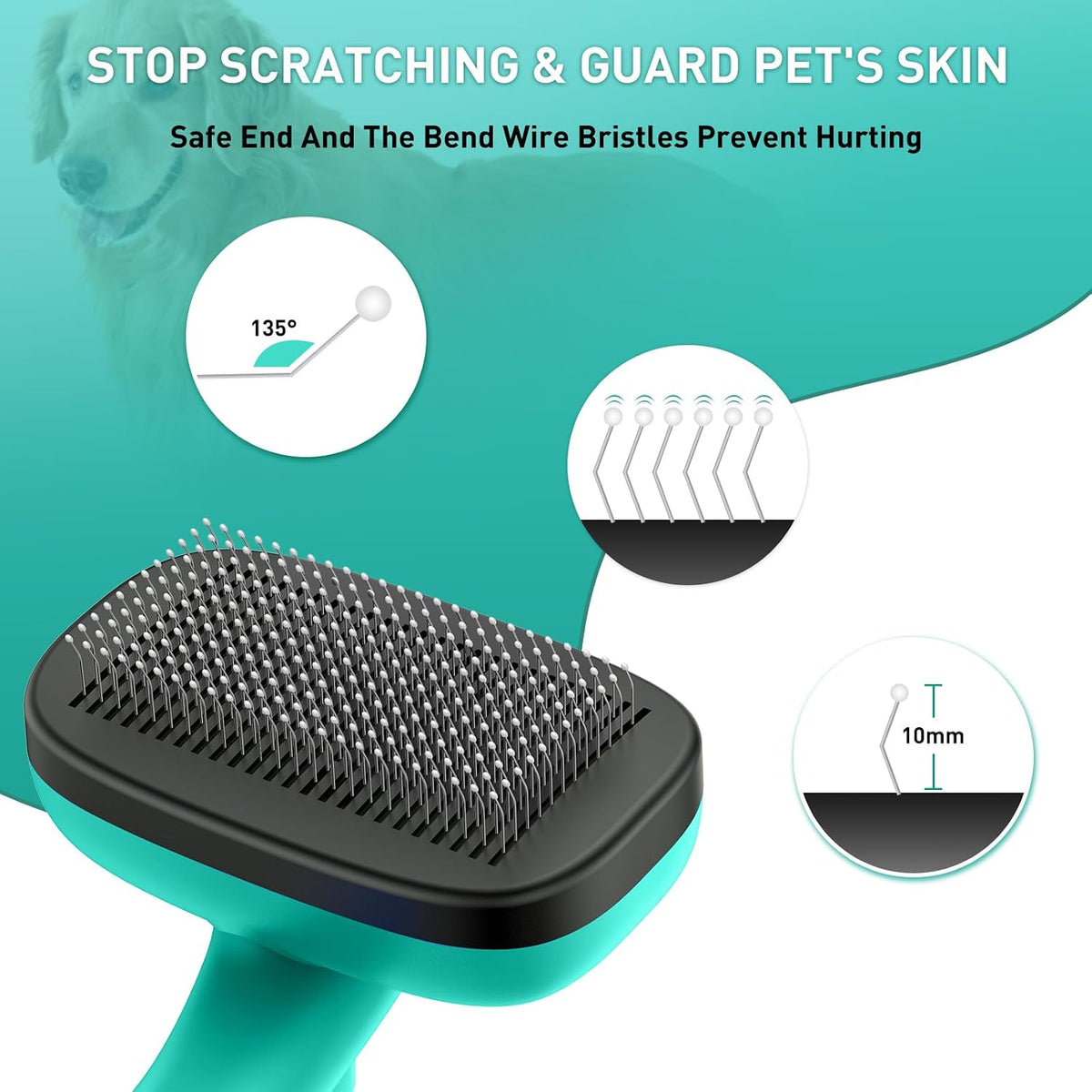 Self Cleaning Slicker Brush for Dog and Cat Shedding | Skin Friendly Deshedding Brush for Short or Long Haired Dogs & Cats, One-Click Retractable for Easy Cleaning Flying Hair