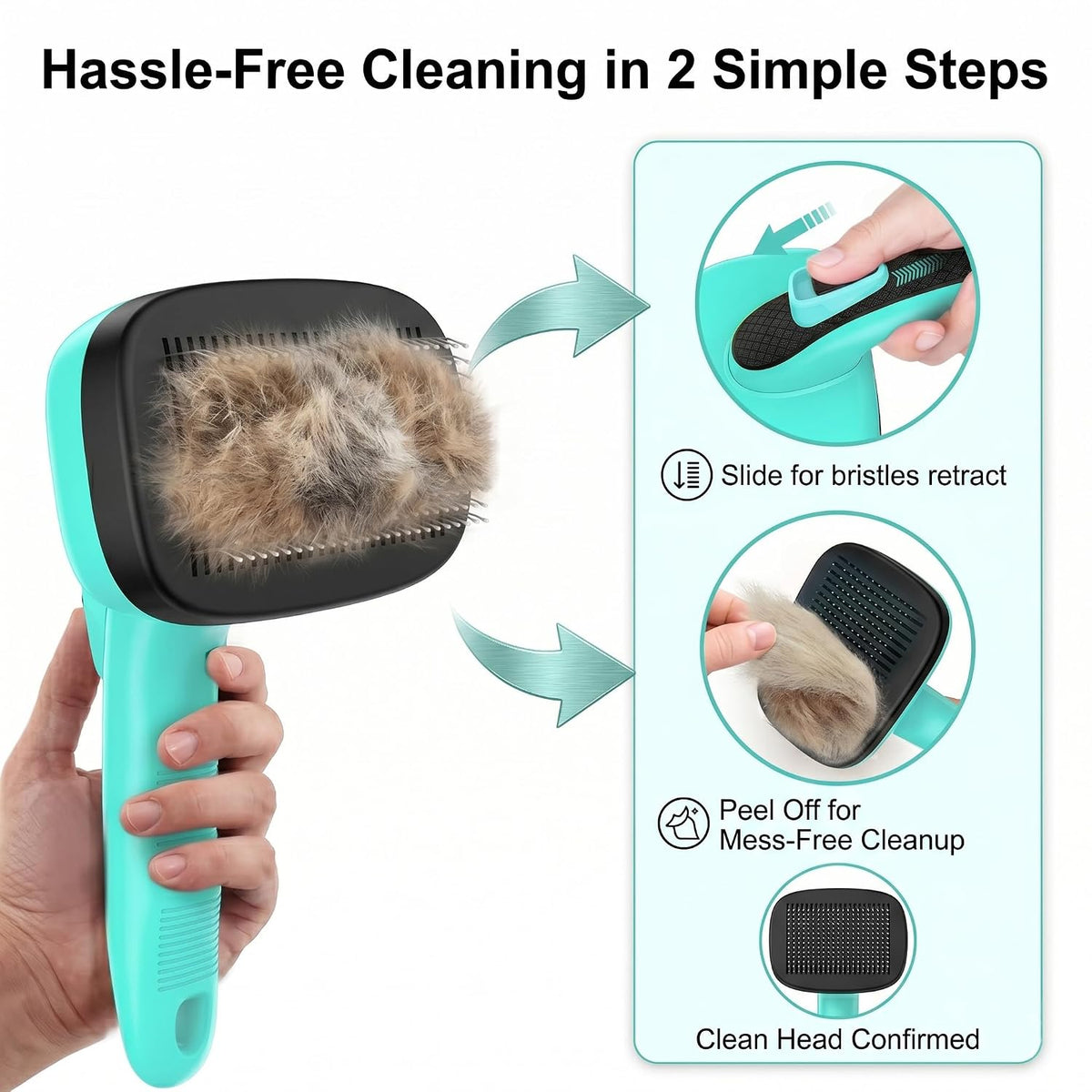 Self Cleaning Slicker Brush for Dog and Cat Shedding | Skin Friendly Deshedding Brush for Short or Long Haired Dogs & Cats, One-Click Retractable for Easy Cleaning Flying Hair