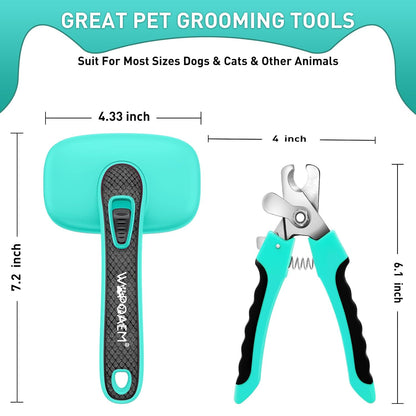 Self Cleaning Slicker Brush for Dog and Cat Shedding | Skin Friendly Deshedding Brush for Short or Long Haired Dogs & Cats, One-Click Retractable for Easy Cleaning Flying Hair