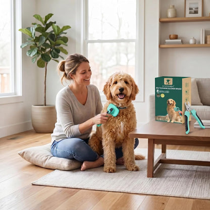 Self Cleaning Slicker Brush for Dog and Cat Shedding | Skin Friendly Deshedding Brush for Short or Long Haired Dogs & Cats, One-Click Retractable for Easy Cleaning Flying Hair