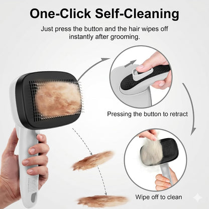 Self Cleaning Slicker Brush for Dog and Cat Shedding | Skin Friendly Deshedding Brush for Short or Long Haired Dogs & Cats, One-Click Retractable for Easy Cleaning Flying Hair