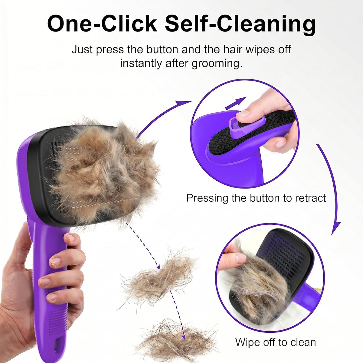 Self Cleaning Slicker Brush for Dog and Cat Shedding | Skin Friendly Deshedding Brush for Short or Long Haired Dogs & Cats, One-Click Retractable for Easy Cleaning Flying Hair