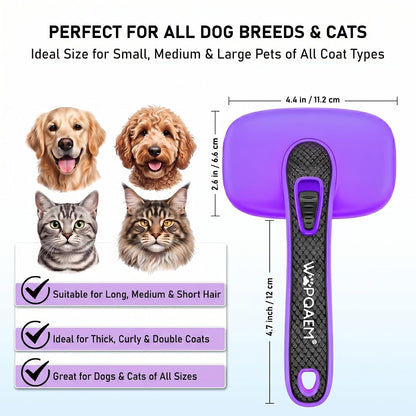 Self Cleaning Slicker Brush for Dog and Cat Shedding | Skin Friendly Deshedding Brush for Short or Long Haired Dogs & Cats, One-Click Retractable for Easy Cleaning Flying Hair