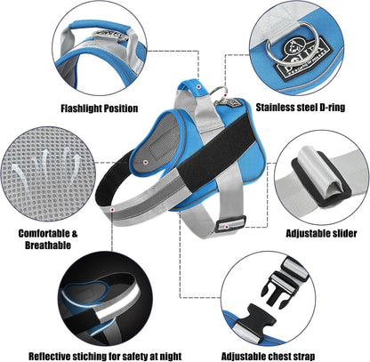 Dog Harness, No-Pull Reflective Dog Vest, Breathable Adjustable Pet Harness with Handle for Outdoor Walking - No More Pulling, Tugging or Choking (Blue, S)