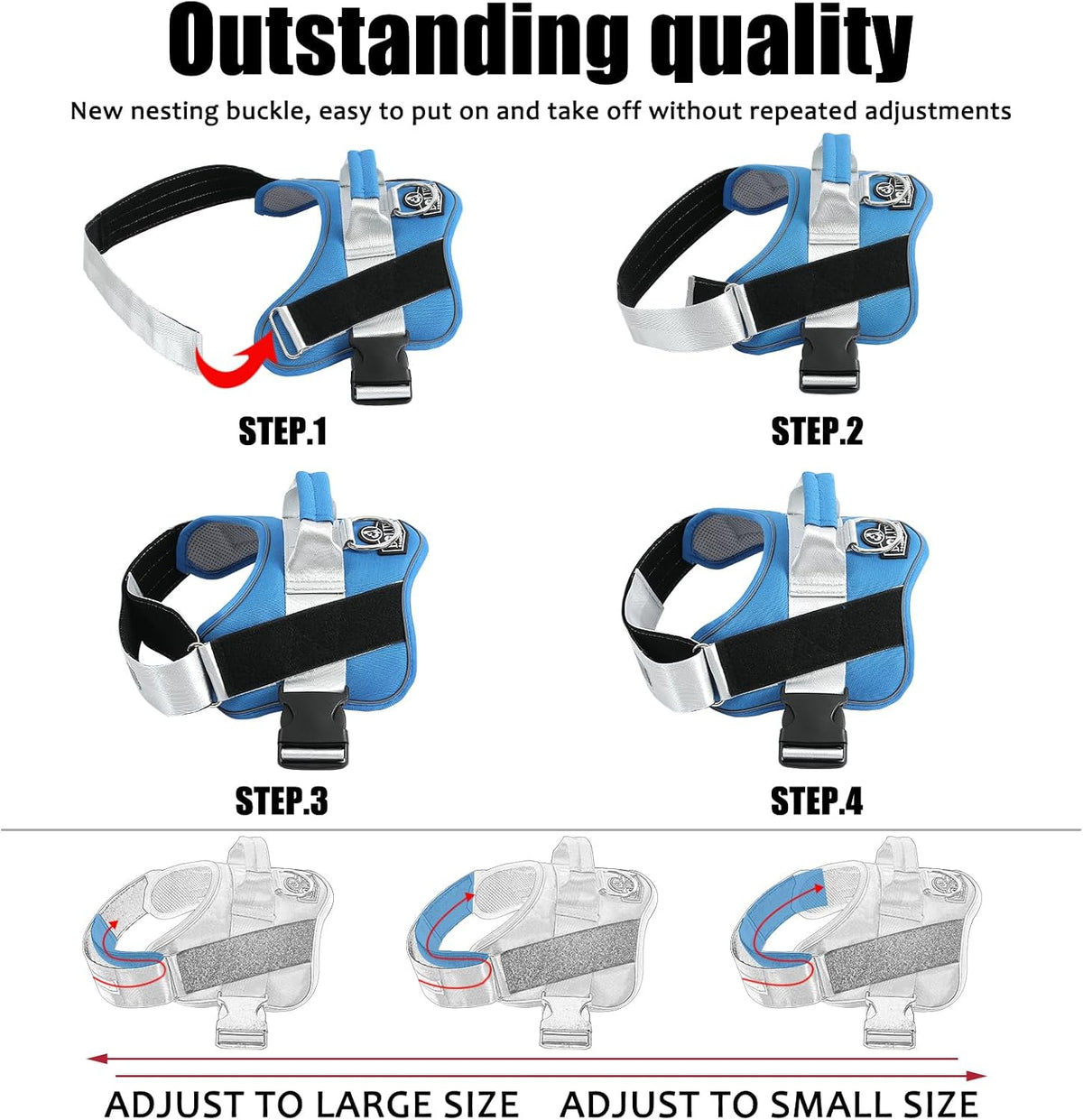 Dog Harness, No-Pull Reflective Dog Vest, Breathable Adjustable Pet Harness with Handle for Outdoor Walking - No More Pulling, Tugging or Choking (Blue, S)