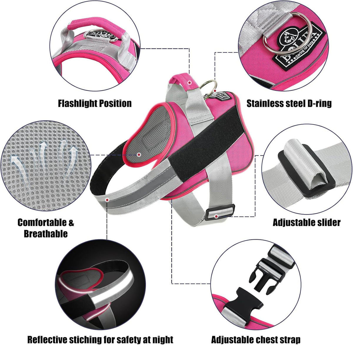Dog Harness, No-Pull Reflective Dog Vest, Breathable Adjustable Pet Harness with Handle for Outdoor Walking - No More Pulling, Tugging or Choking (Blue, S)