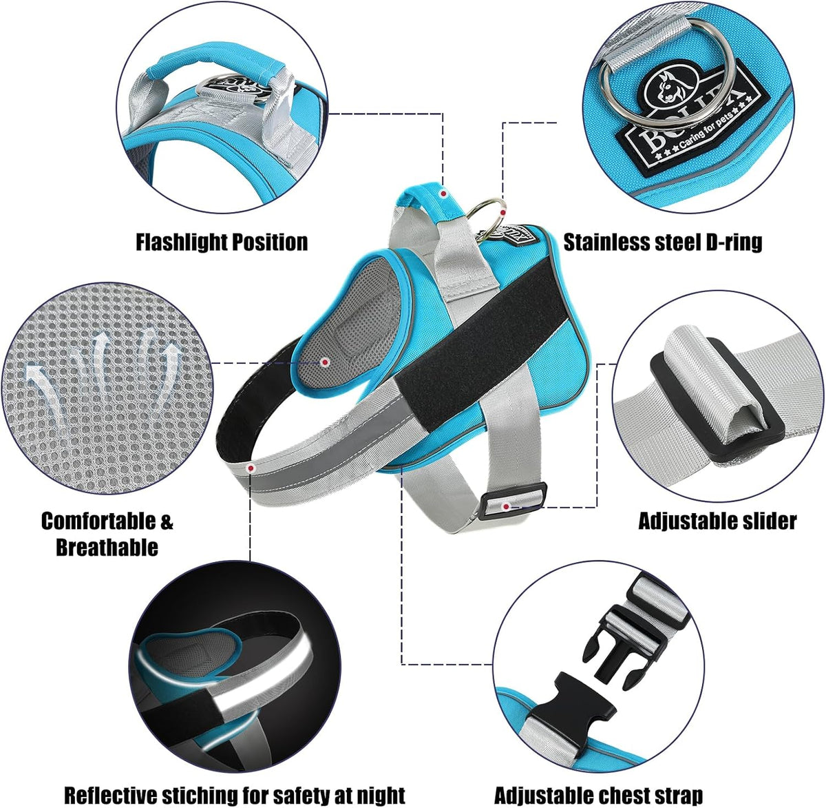 Dog Harness, No-Pull Reflective Dog Vest, Breathable Adjustable Pet Harness with Handle for Outdoor Walking - No More Pulling, Tugging or Choking (Blue, S)