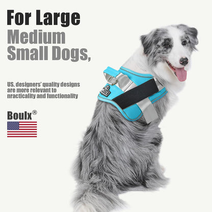 Dog Harness, No-Pull Reflective Dog Vest, Breathable Adjustable Pet Harness with Handle for Outdoor Walking - No More Pulling, Tugging or Choking (Blue, S)