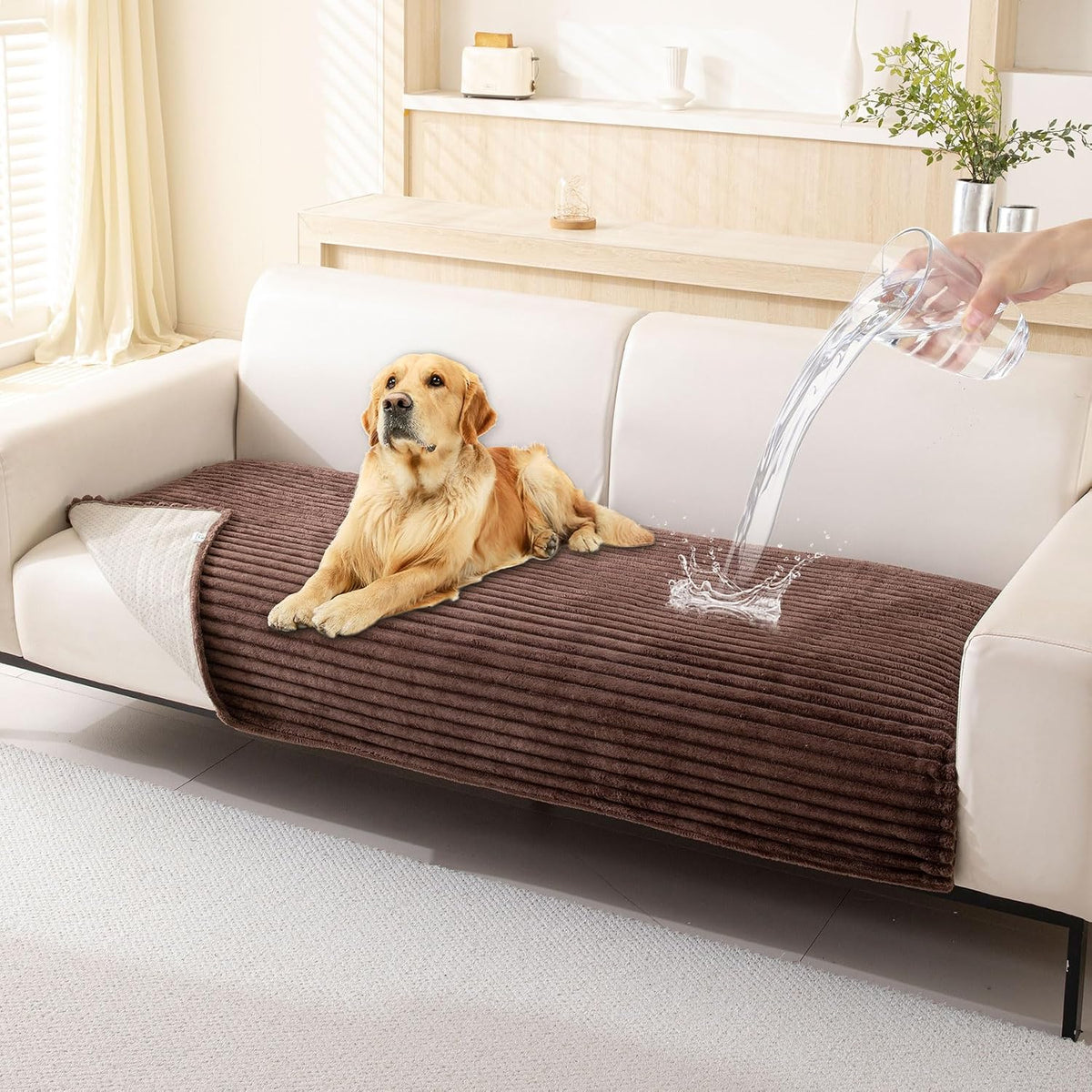 Waterproof Couch Cover for Dogs Washable,Faux Fur Pet Couch Covers for Sofa,Soft Dog Bed Cover Non-Slip Couch Covers for 3 Cushion Couch Sofa Pet Friendly (Off White, 35" x 82")