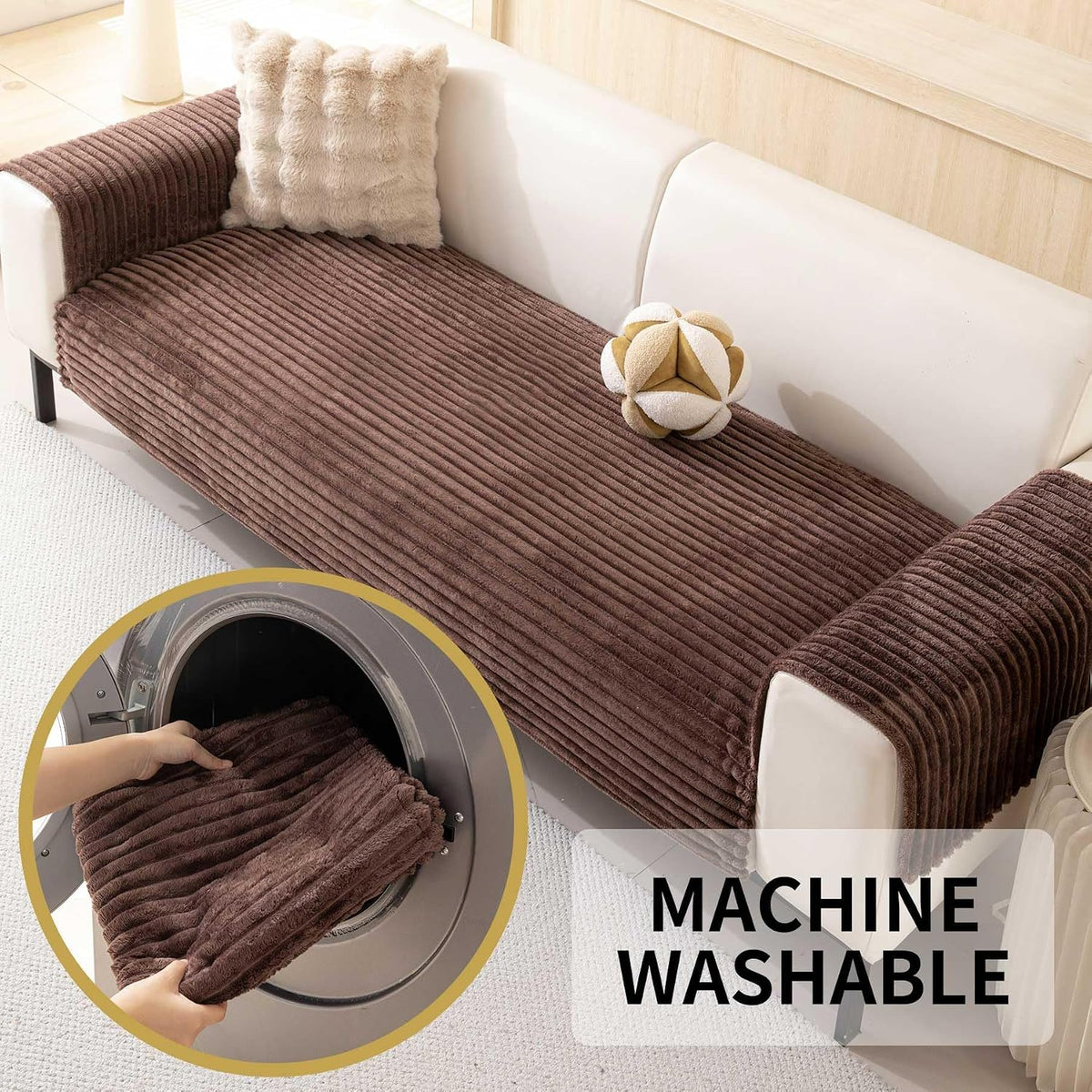 Waterproof Couch Cover for Dogs Washable,Faux Fur Pet Couch Covers for Sofa,Soft Dog Bed Cover Non-Slip Couch Covers for 3 Cushion Couch Sofa Pet Friendly (Off White, 35" x 82")