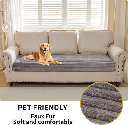 Waterproof Couch Cover for Dogs Washable,Faux Fur Pet Couch Covers for Sofa,Soft Dog Bed Cover Non-Slip Couch Covers for 3 Cushion Couch Sofa Pet Friendly (Off White, 35" x 82")