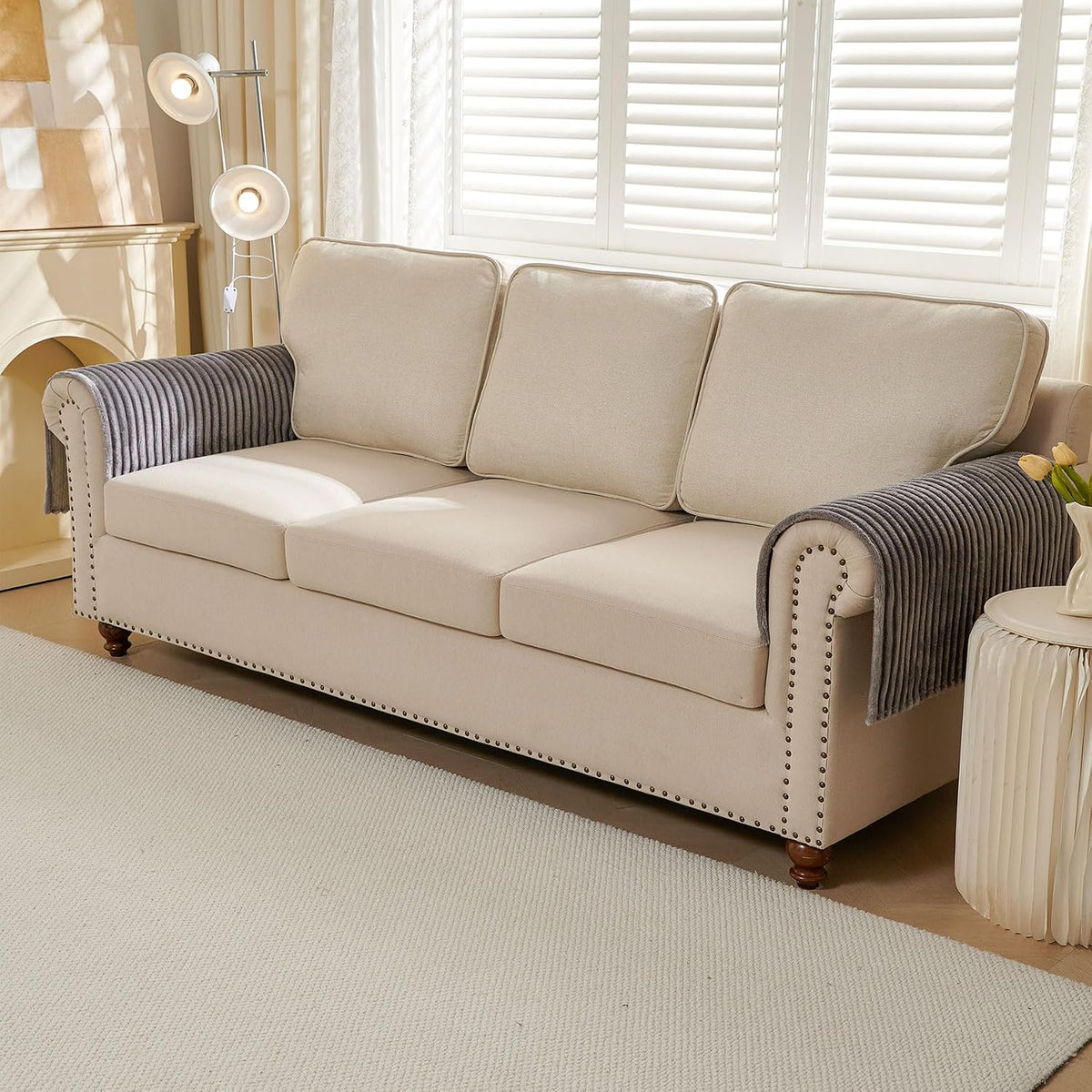 Waterproof Couch Cover for Dogs Washable,Faux Fur Pet Couch Covers for Sofa,Soft Dog Bed Cover Non-Slip Couch Covers for 3 Cushion Couch Sofa Pet Friendly (Off White, 35" x 82")