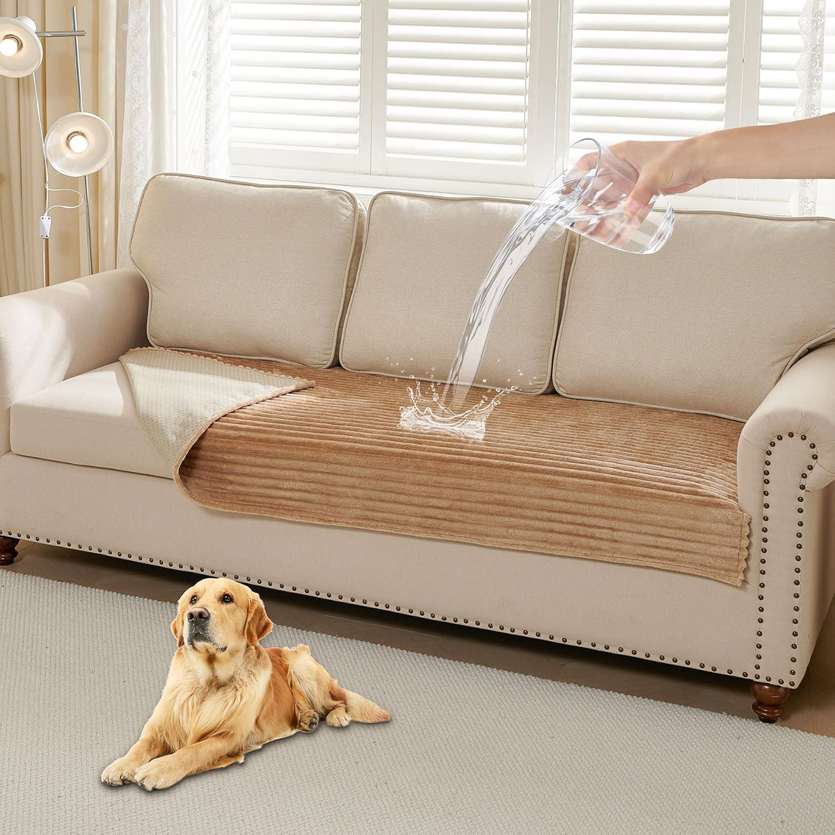 Waterproof Couch Cover for Dogs Washable,Faux Fur Pet Couch Covers for Sofa,Soft Dog Bed Cover Non-Slip Couch Covers for 3 Cushion Couch Sofa Pet Friendly (Off White, 35" x 82")