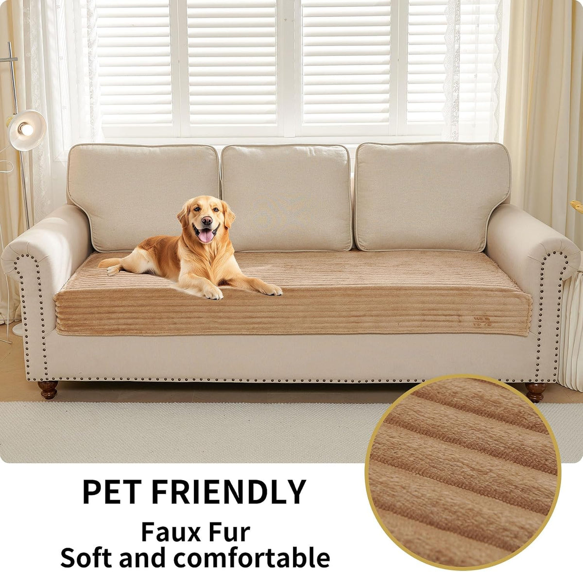 Waterproof Couch Cover for Dogs Washable,Faux Fur Pet Couch Covers for Sofa,Soft Dog Bed Cover Non-Slip Couch Covers for 3 Cushion Couch Sofa Pet Friendly (Off White, 35" x 82")