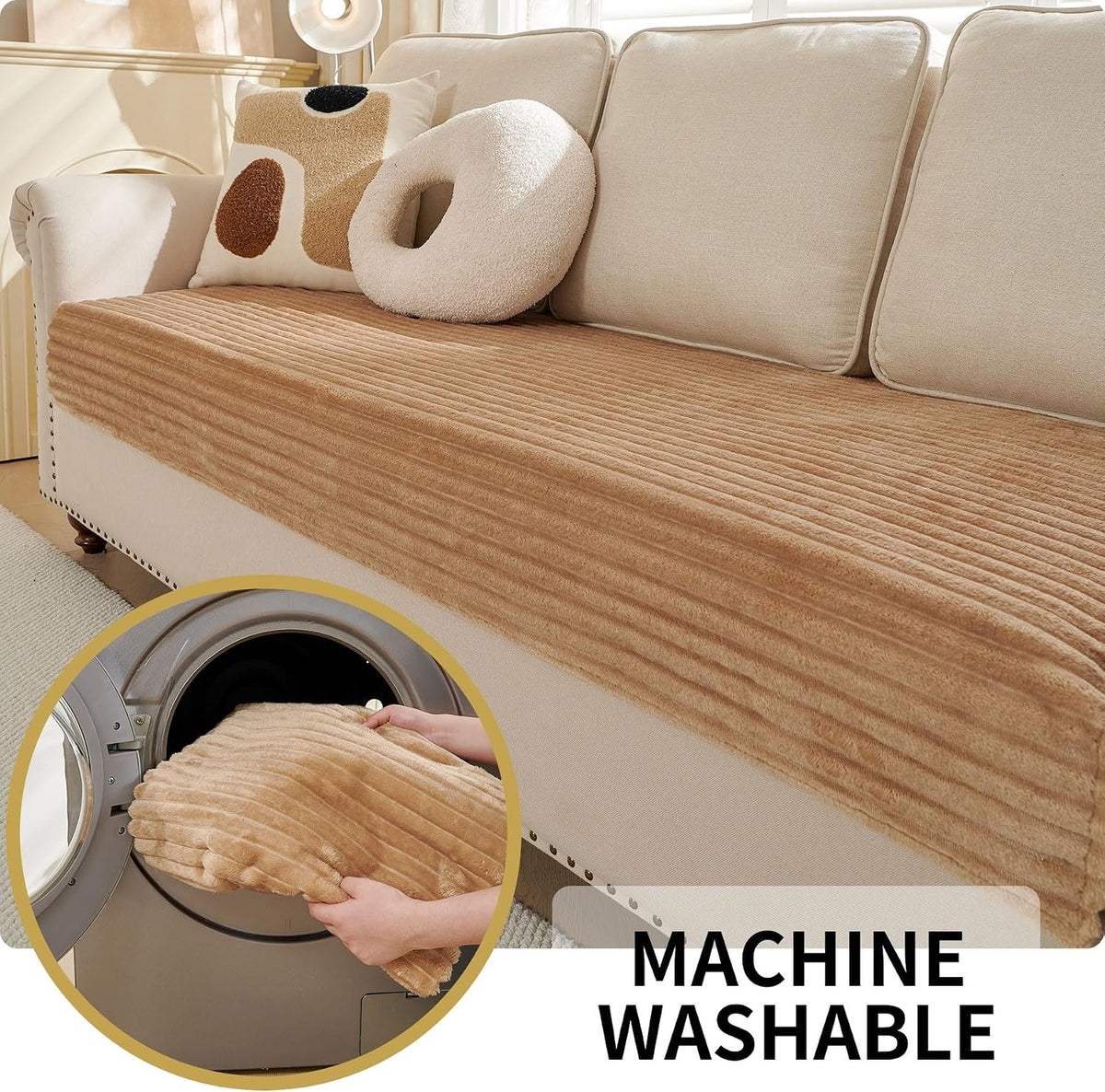 Waterproof Couch Cover for Dogs Washable,Faux Fur Pet Couch Covers for Sofa,Soft Dog Bed Cover Non-Slip Couch Covers for 3 Cushion Couch Sofa Pet Friendly (Off White, 35" x 82")