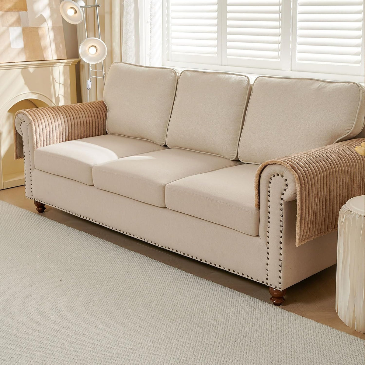 Waterproof Couch Cover for Dogs Washable,Faux Fur Pet Couch Covers for Sofa,Soft Dog Bed Cover Non-Slip Couch Covers for 3 Cushion Couch Sofa Pet Friendly (Off White, 35" x 82")