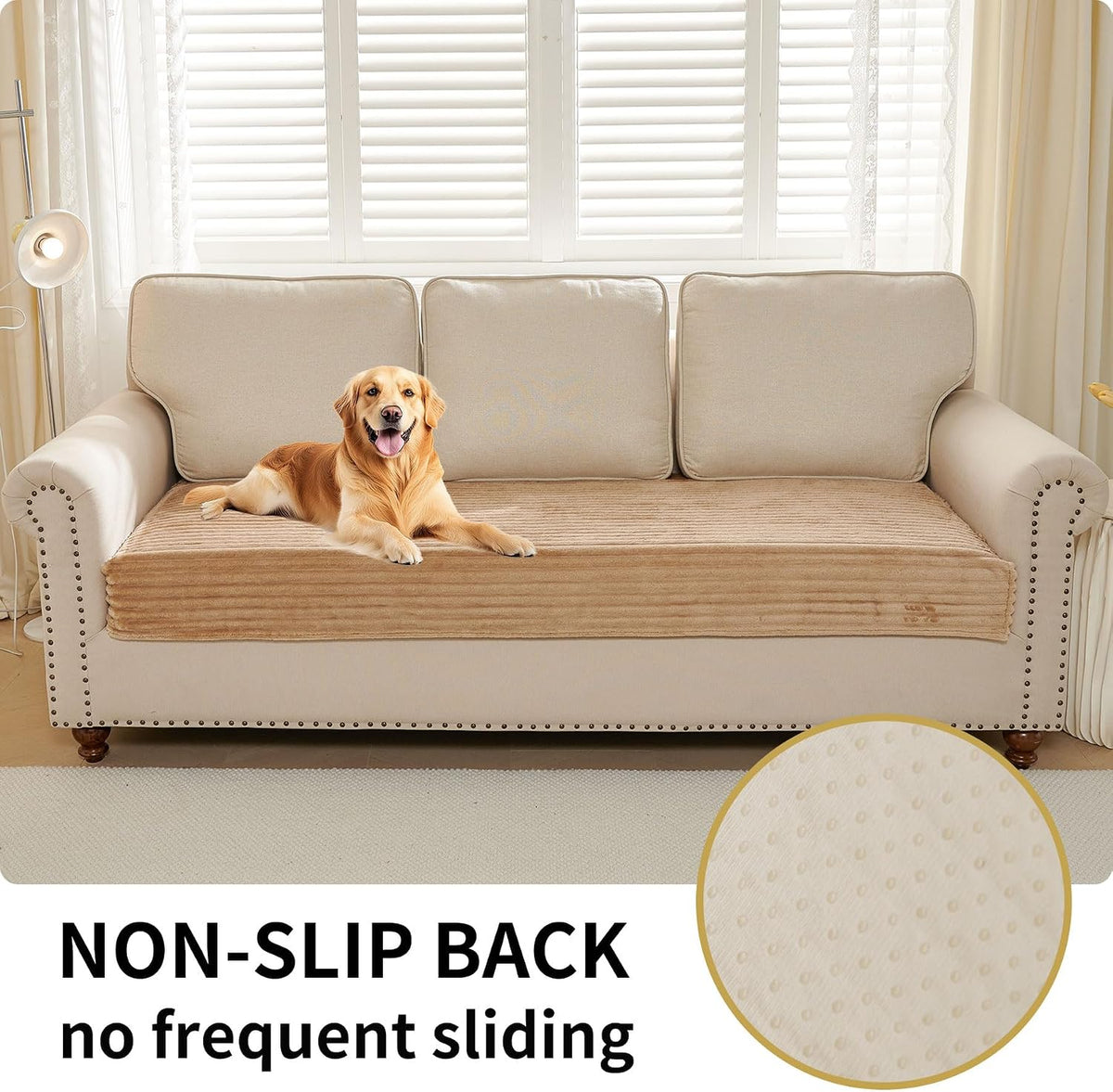 Waterproof Couch Cover for Dogs Washable,Faux Fur Pet Couch Covers for Sofa,Soft Dog Bed Cover Non-Slip Couch Covers for 3 Cushion Couch Sofa Pet Friendly (Off White, 35" x 82")