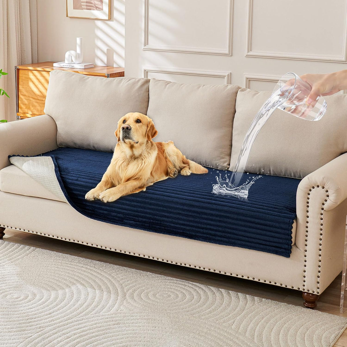 Waterproof Couch Cover for Dogs Washable,Faux Fur Pet Couch Covers for Sofa,Soft Dog Bed Cover Non-Slip Couch Covers for 3 Cushion Couch Sofa Pet Friendly (Off White, 35" x 82")