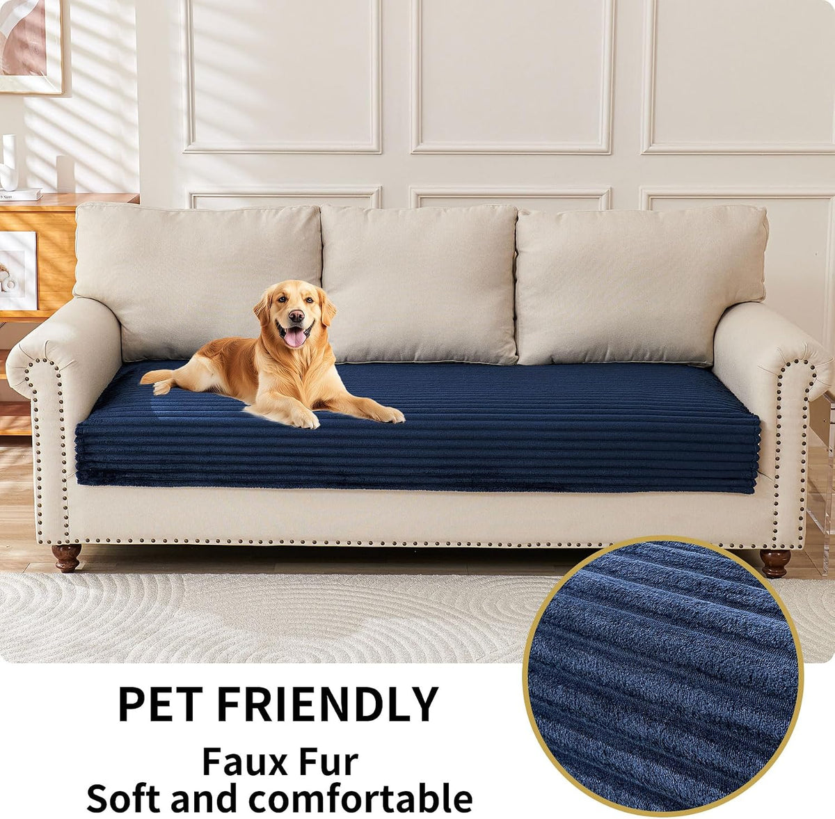 Waterproof Couch Cover for Dogs Washable,Faux Fur Pet Couch Covers for Sofa,Soft Dog Bed Cover Non-Slip Couch Covers for 3 Cushion Couch Sofa Pet Friendly (Off White, 35" x 82")