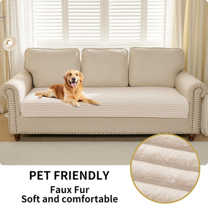 Waterproof Couch Cover for Dogs Washable,Faux Fur Pet Couch Covers for Sofa,Soft Dog Bed Cover Non-Slip Couch Covers for 3 Cushion Couch Sofa Pet Friendly (Off White, 35" x 82")
